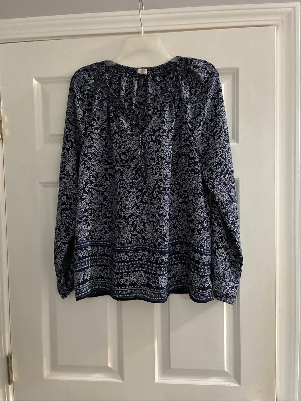 GAP Navy and White Paisley Long-Sleeve Peasant Blouse